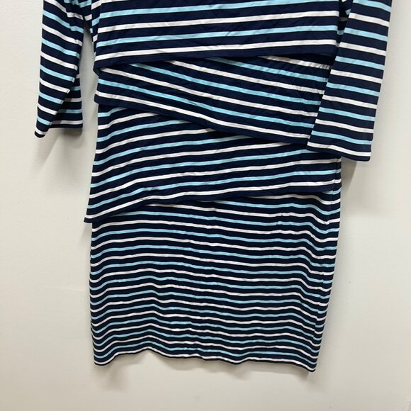 J.McLaughlin Womens Navy & Light Blue Striped Dress L - Picture 2 of 9